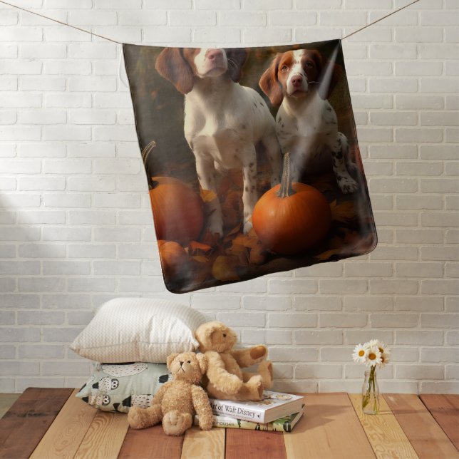 Brittany Spaniel Puppy Autumn Delight Pumpkin  Baby Blanket (In Situ)