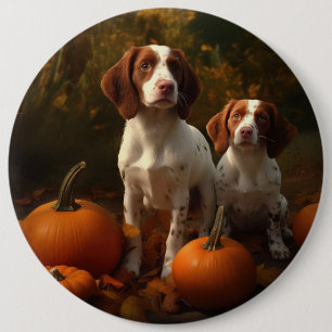 Brittany Spaniel Puppy Autumn Delight Pumpkin Button