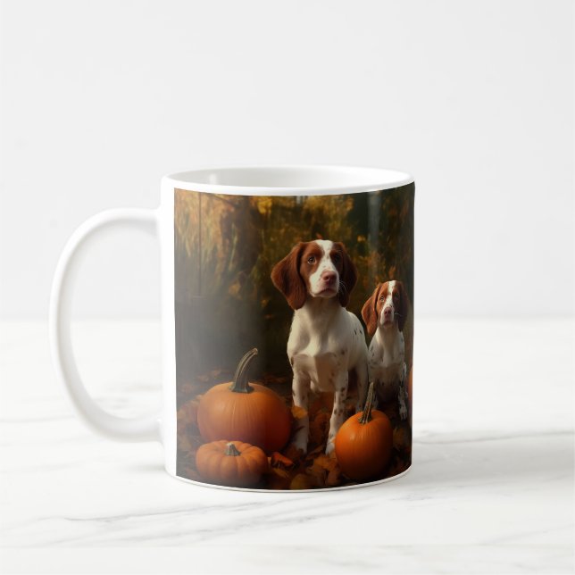 Brittany Spaniel Puppy Autumn Delight Pumpkin  Coffee Mug (Left)