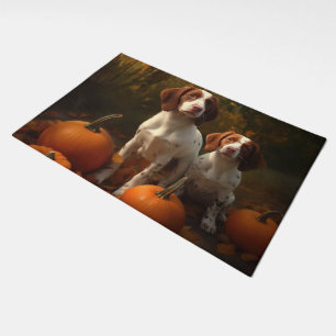 Brittany Spaniel Puppy Autumn Delight Pumpkin  Doormat