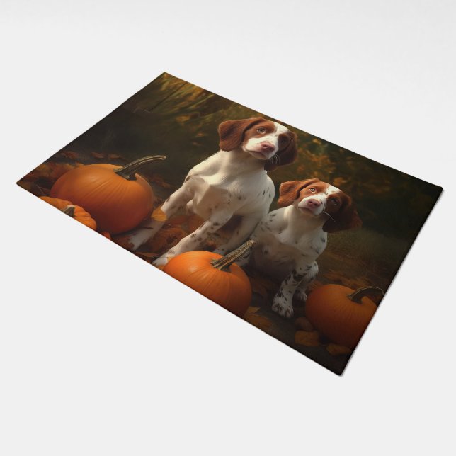 Brittany Spaniel Puppy Autumn Delight Pumpkin  Doormat (Angled)