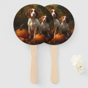 Brittany Spaniel Puppy Autumn Delight Pumpkin Hand Fan