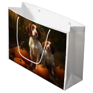 Brittany Spaniel Puppy Autumn Delight Pumpkin Large Gift Bag