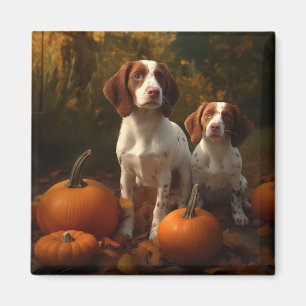 Brittany Spaniel Puppy Autumn Delight Pumpkin  Magnet