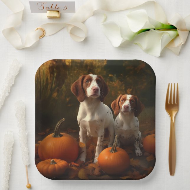 Brittany Spaniel Puppy Autumn Delight Pumpkin  Paper Plates (Wedding)