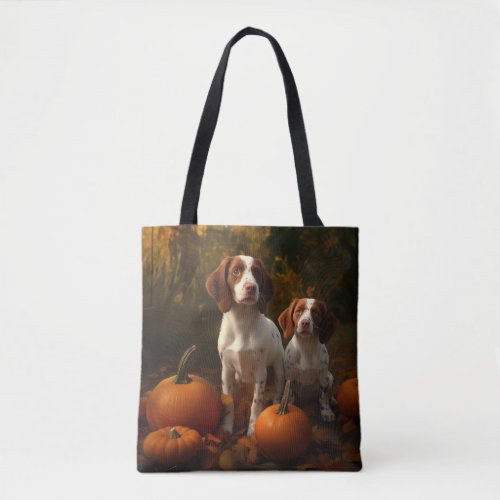 Brittany Spaniel Puppy Autumn Delight Pumpkin  Tote Bag