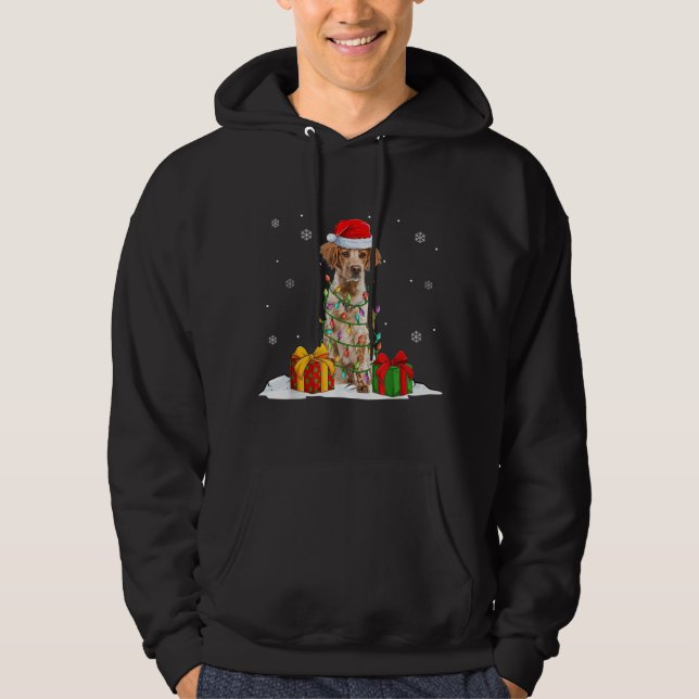 Brittany Spaniel Santa Christmas Tree Lights Xmas  Hoodie (Front)