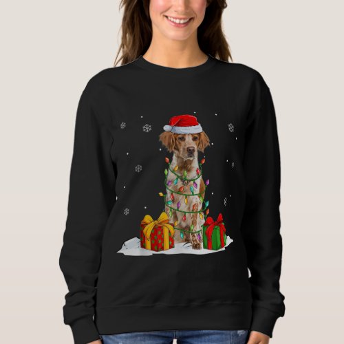 Brittany Spaniel Santa Christmas Tree Lights Xmas  Sweatshirt