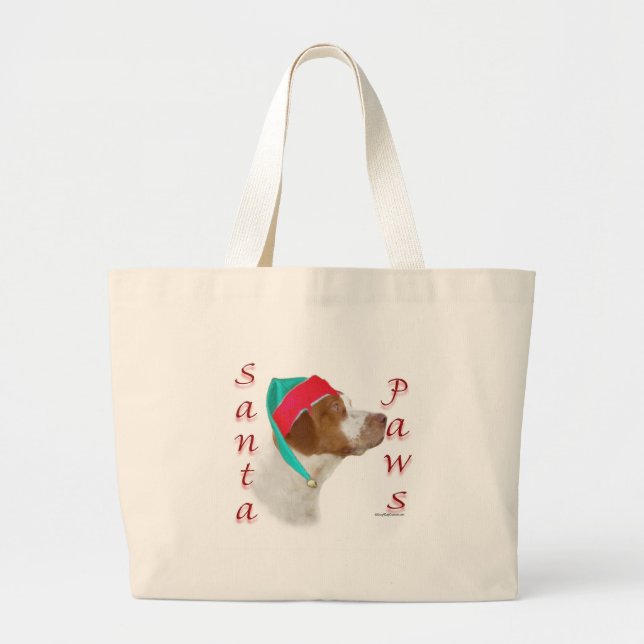 Brittany Spaniel Santa Paws Large Tote Bag (Front)