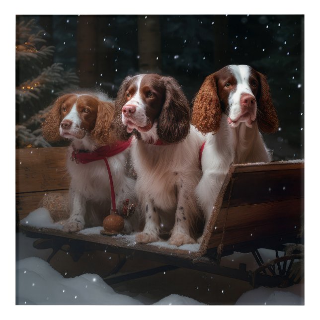 Brittany Spaniel Snowy Sleigh Christmas Decor   (Front)