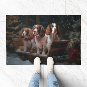 Brittany Spaniel Snowy Sleigh Christmas Decor Doormat