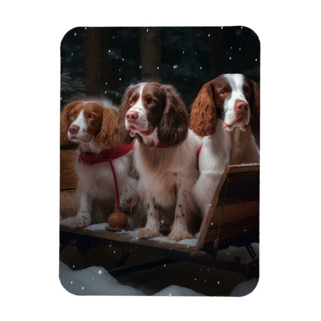 Brittany Spaniel Snowy Sleigh Christmas Decor   Magnet (Vertical)