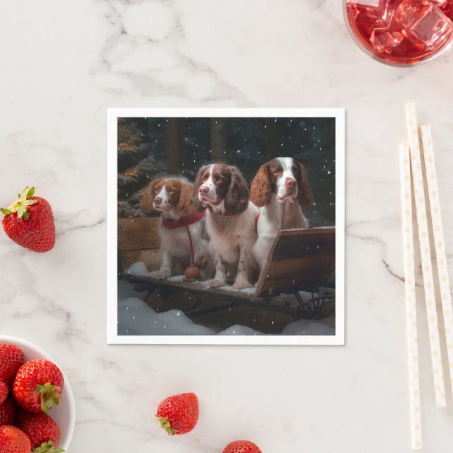 Brittany Spaniel Snowy Sleigh Christmas Decor  Napkins (Insitu)