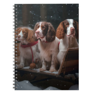 Brittany Spaniel Snowy Sleigh Christmas Decor   Notebook