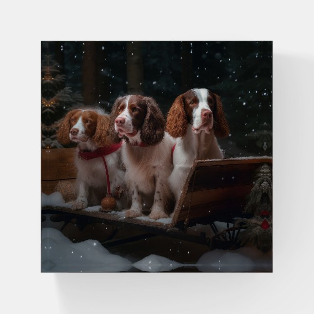 Brittany Spaniel Snowy Sleigh Christmas Decor  Paperweight (Front)
