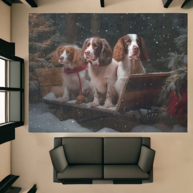 Brittany Spaniel Snowy Sleigh Christmas Decor  Rug (Insitu (Indoor 1))