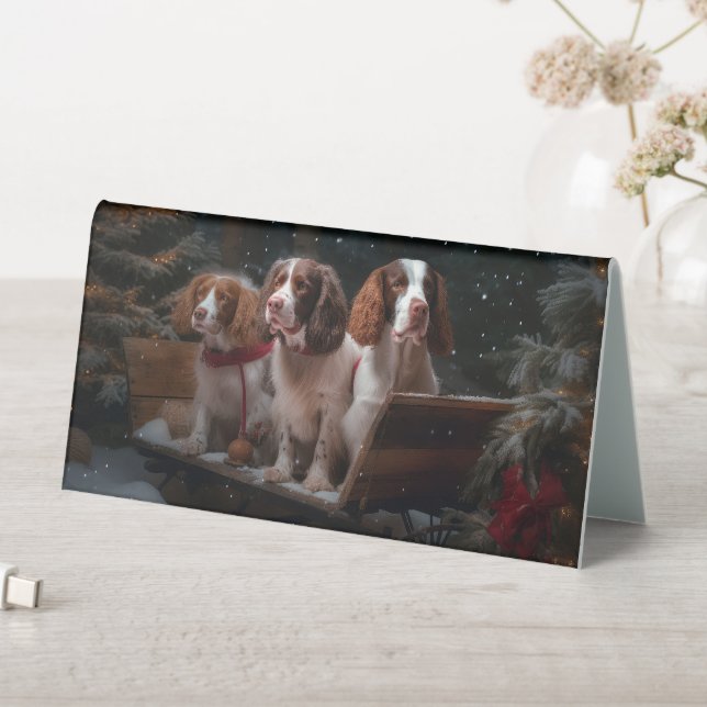 Brittany Spaniel Snowy Sleigh Christmas Decor  Table Tent (In SItu (Table))