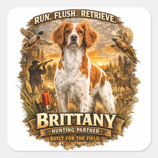 Brittany Spaniel Square Sticker (Front)