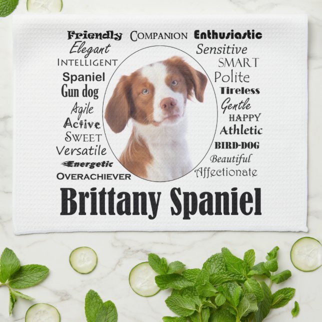 Brittany Spaniel Traits Kitchen Towel (Folded)