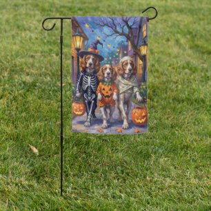 Brittany Spaniel Trick-or-Treating In Halloween  Garden Flag