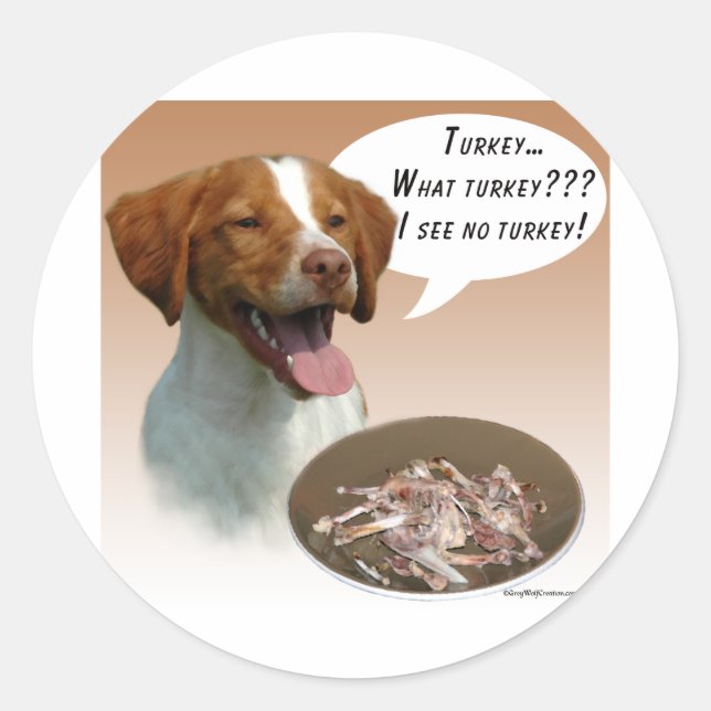 Brittany Spaniel Turkey Classic Round Sticker (Front)