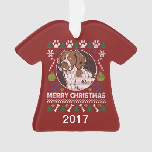 Brittany Spaniel Ugly Christmas Sweater Ornament