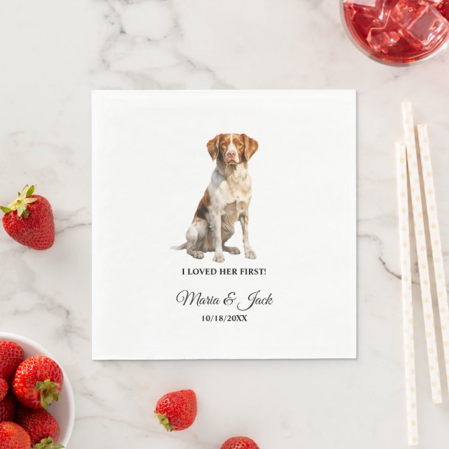 Brittany Spaniel Wedding Napkins with Dogs Photo (Insitu)