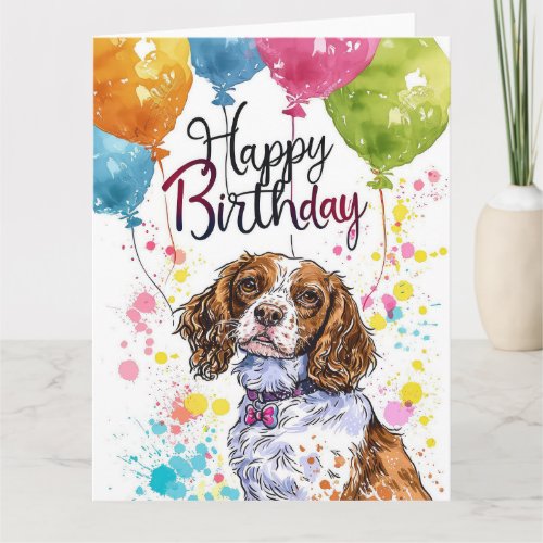 Brittany Spaniel with Balloons Card