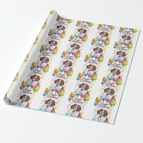 Brittany Spaniel with Balloons Wrapping Paper