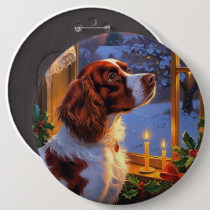 Brittany Spaniel with Christmas Lights Holiday Button