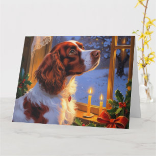Brittany Spaniel with Christmas Lights Holiday Card