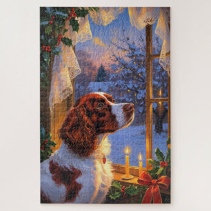 Brittany Spaniel with Christmas Lights Holiday  Jigsaw Puzzle