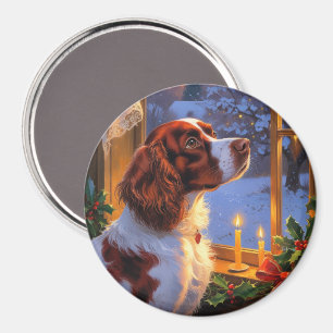 Brittany Spaniel with Christmas Lights Holiday Magnet