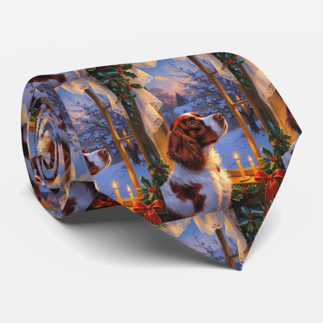 Brittany Spaniel with Christmas Lights Holiday  Neck Tie (Rolled)