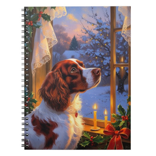 Brittany Spaniel with Christmas Lights Holiday  Notebook (Front)