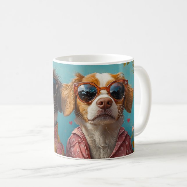 Brittany Spaniel With Heart Roses Valentine's Day  Coffee Mug (Front Right)