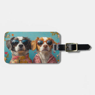 Brittany Spaniel With Heart Roses Valentine's Day Luggage Tag