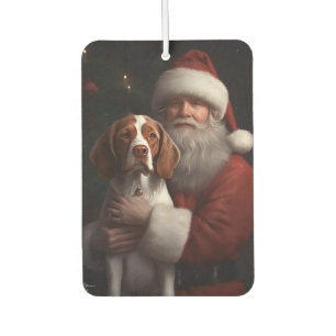Brittany Spaniel With Santa Claus Christmas Air Freshener
