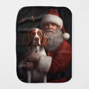 Brittany Spaniel With Santa Claus Christmas Baby Burp Cloth