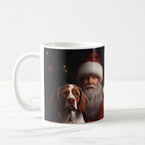 Brittany Spaniel With Santa Claus Christmas Coffee Mug