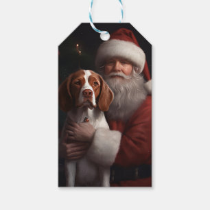 Brittany Spaniel With Santa Claus Christmas Gift Tags