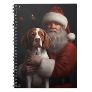 Brittany Spaniel With Santa Claus Christmas Notebook