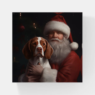 Brittany Spaniel With Santa Claus Christmas Paperweight