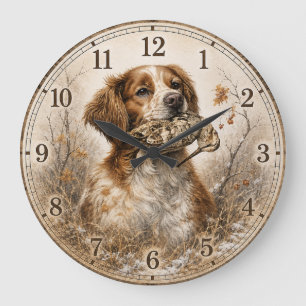 Brittany Spaniel & Woodcock Hunt Large Clock