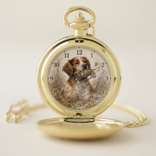 Brittany Spaniel & Woodcock Hunt Pocket Watch