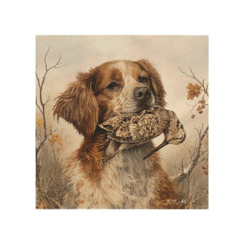 Brittany Spaniel & Woodcock Hunt Wood Wall Art