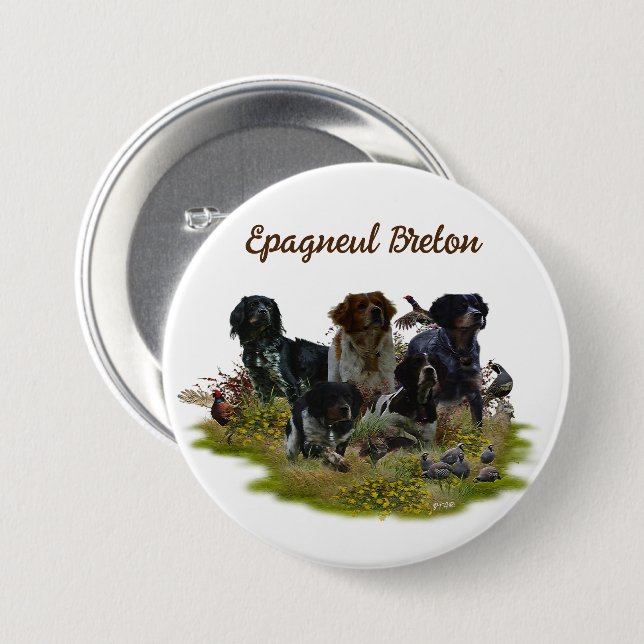  Brittany Spaniels,   Bird Hunting   Button (Front & Back)