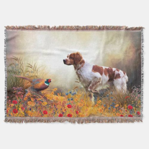  Brittany Spaniels   Bird Hunting    Throw Blanket