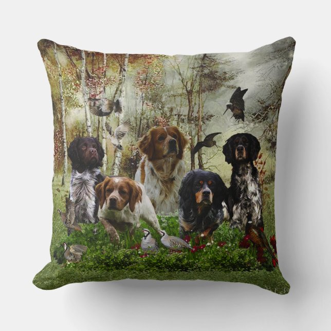  Brittany Spaniels,   Bird Hunting Throw Pillow (Front)