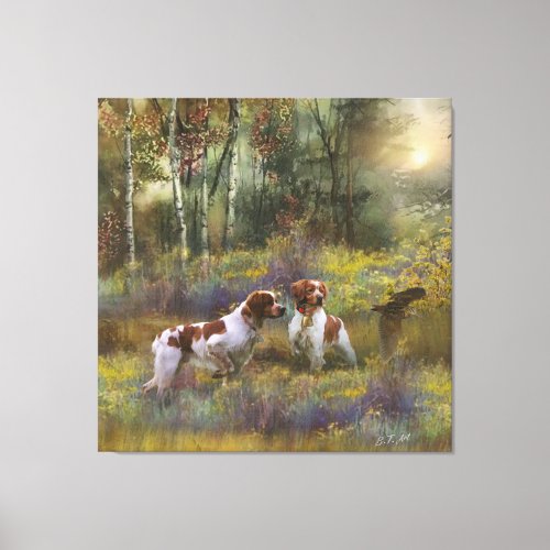 Brittany Spaniels  Woodcock Hunting  Art  Canvas Print